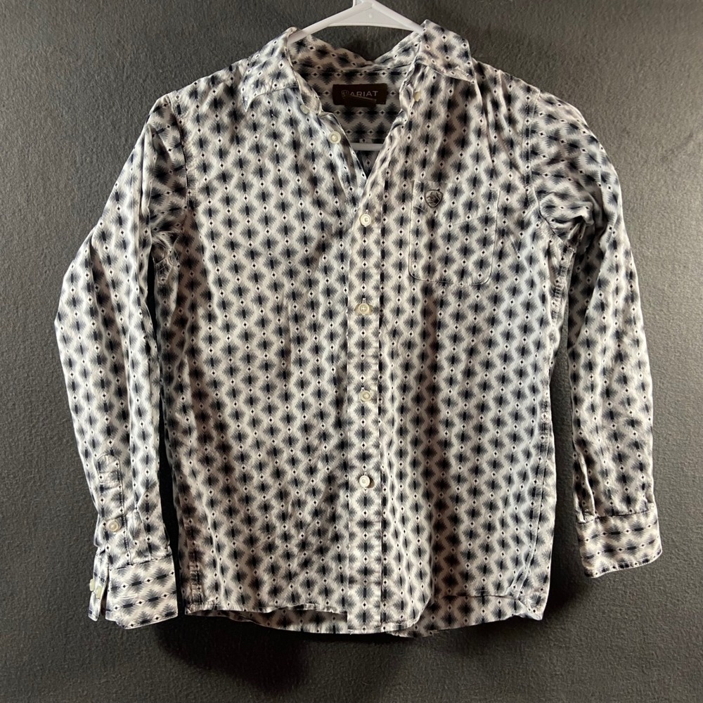 Ariat Shirt Aztec Geometric Print Cotton Western Button Down Boys M 10-12